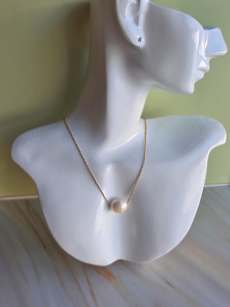 18k Gold Vintage Natural Single Pearl Necklace Dainty Freshwater Birthday Gifts