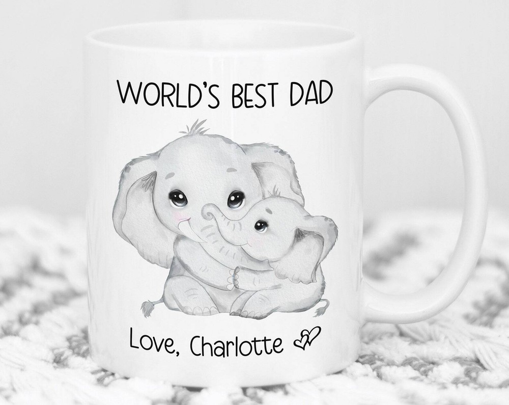 World’s Best Dad Mug Personalized Elephant Dad & Child Mug Custom Father G