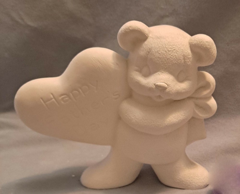 Happy Fathers Day 5-Inch Ceramic Bear Bisque Ready to Paint with Heart-image