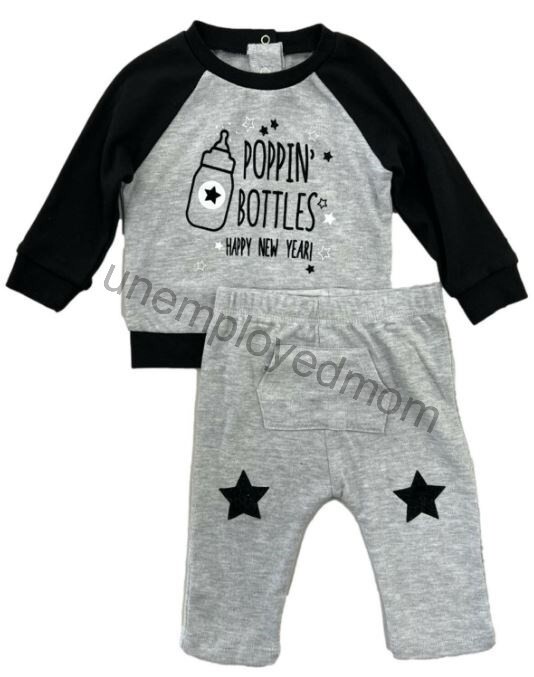 New Years Outfit Shirt Pant Boys Poppin Bottles Happy Top Trousers 1st 2 pc 12M-image