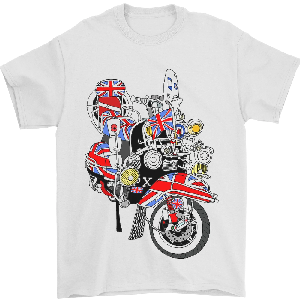 Union Jack MOD Scooter British Flag Bike T-Shirt for Men 100% Cotton