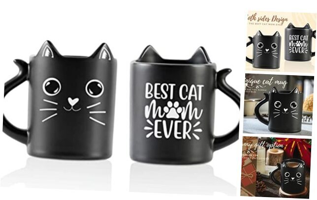 Funny Cat Coffee Mug, Cat Mug with Cat Ears and Cat Tail Handle, Cat Gifts