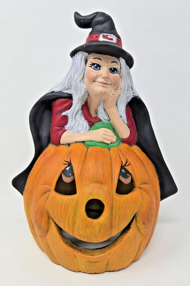 Vintage Ceramic Halloween Witch Jack O Lantern Pumpkin Figurine 10