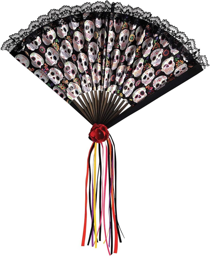 Day of the Dead Fan Sugar Skull Fancy Dress Up Halloween Costume Accessory
