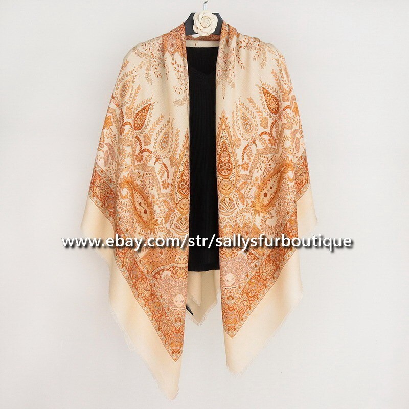 Sallys 70% Cashmere 30% Silk Wrap Scarf Paisley Print 2 Face Shawl 53