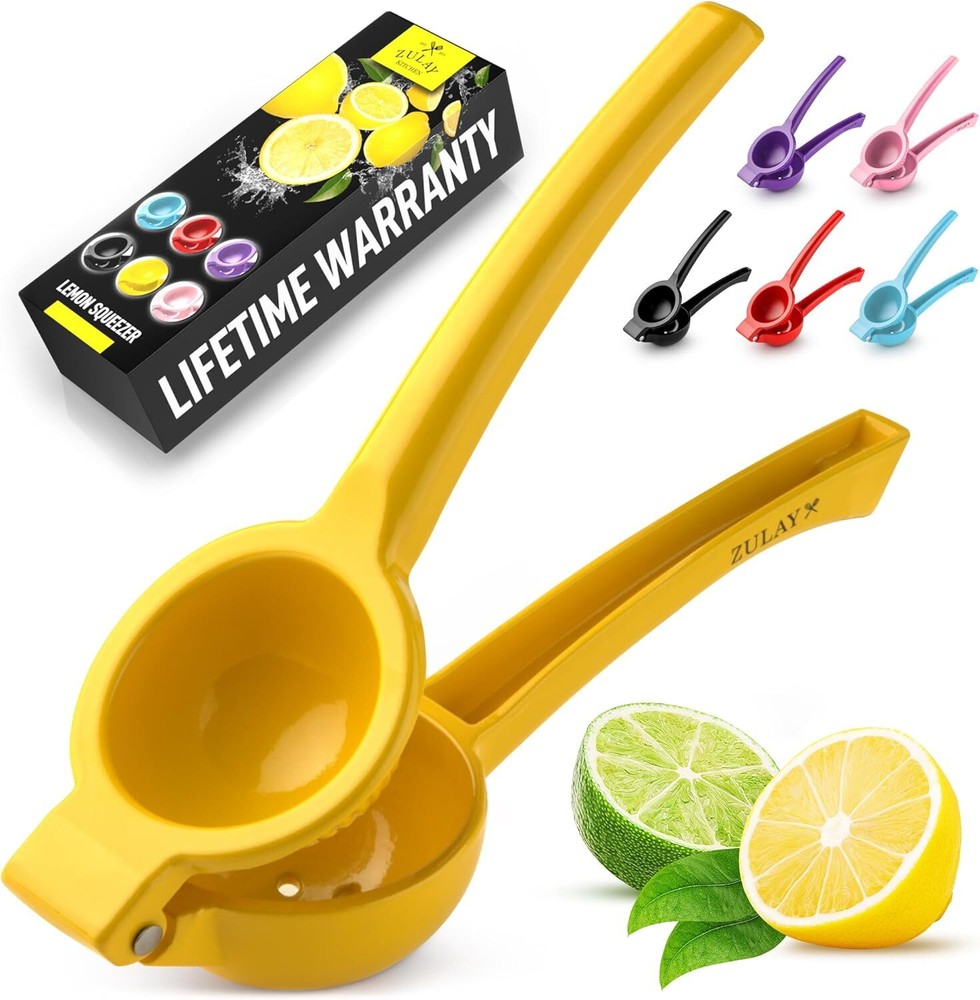 Zulay Kitchen Bright Yellow Metal Handheld Lemon Squeezer Single Bowl