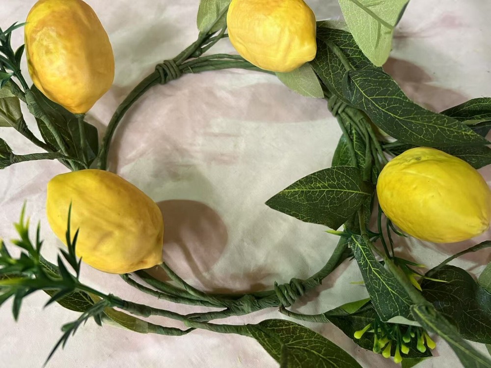 6.5 Inch Lemon Wreath - Summer Farmhouse Kitchen Decor with Artificial Citrus Accents