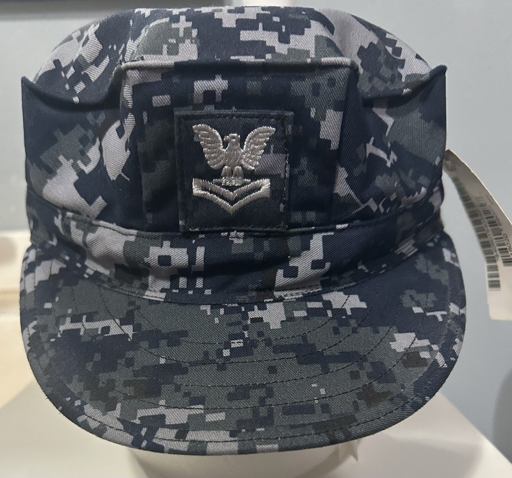 US Navy PO2 Blue Digital Camo Utility Cap Size 7 Made in USA