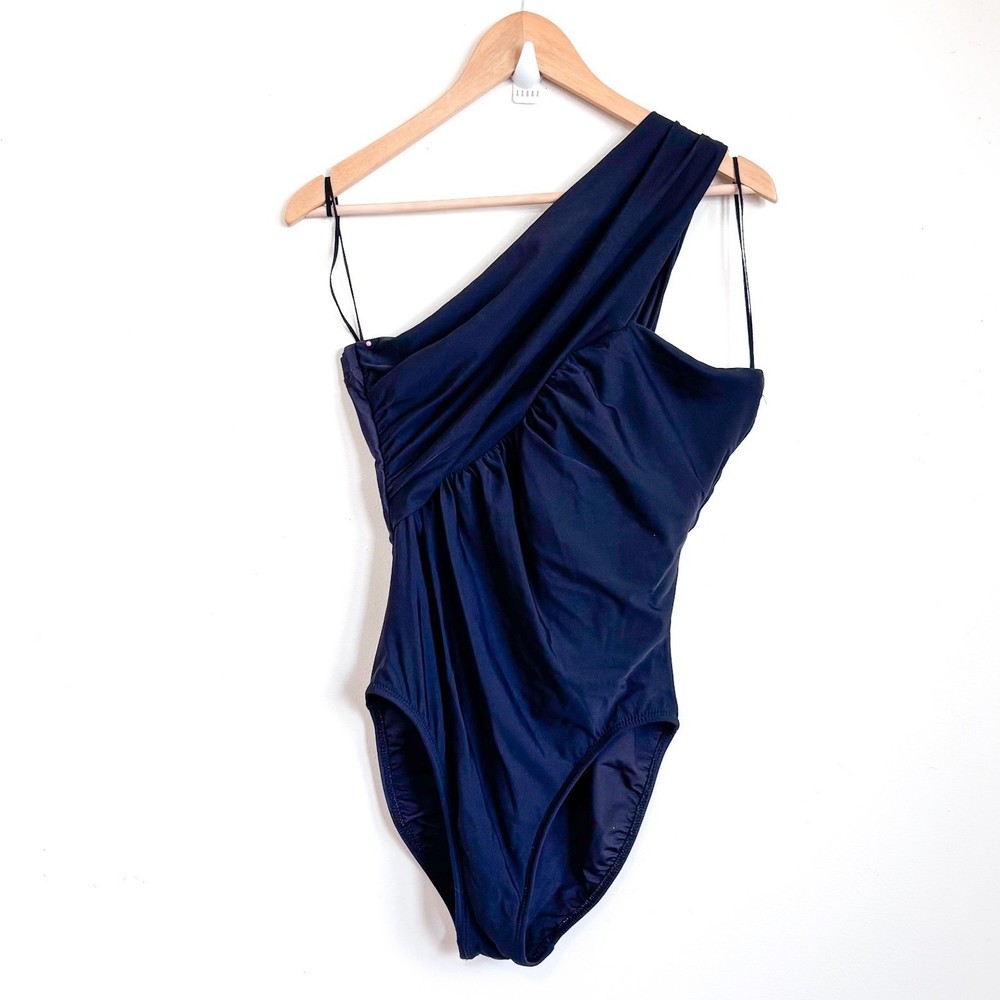 MagicSuit Womens Goddess Swimsuit Size 12 Black Underwire One Shoulder Ruched