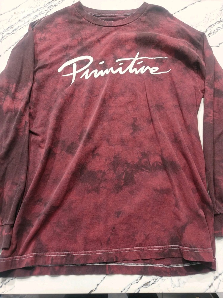 Primitive Shirt Mens Medium Red Tie Dye Crew Neck Long Sleeve Graphic Stretch
