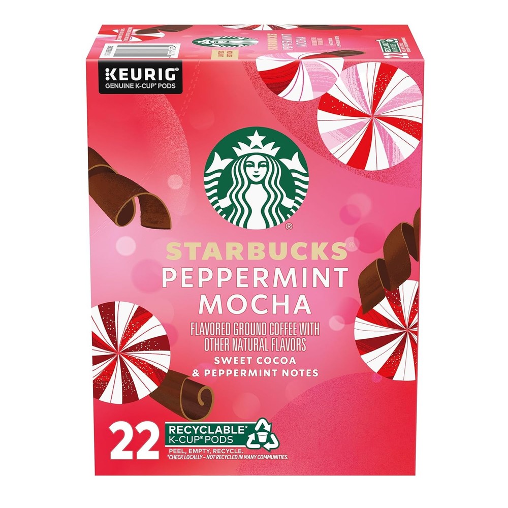 Starbucks K-Cup Coffee Pods, Peppermint Mocha Flavored for Keurig...