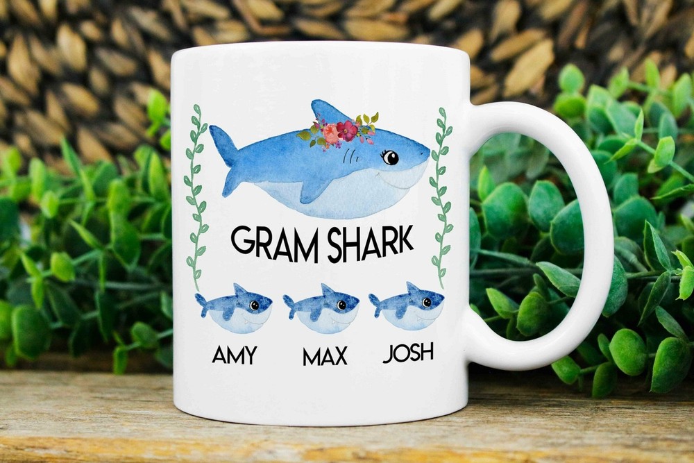 Gram Gift Gram Shark Mug Custom Gram Mugs Mug With Kids Names Gram Est Coffee