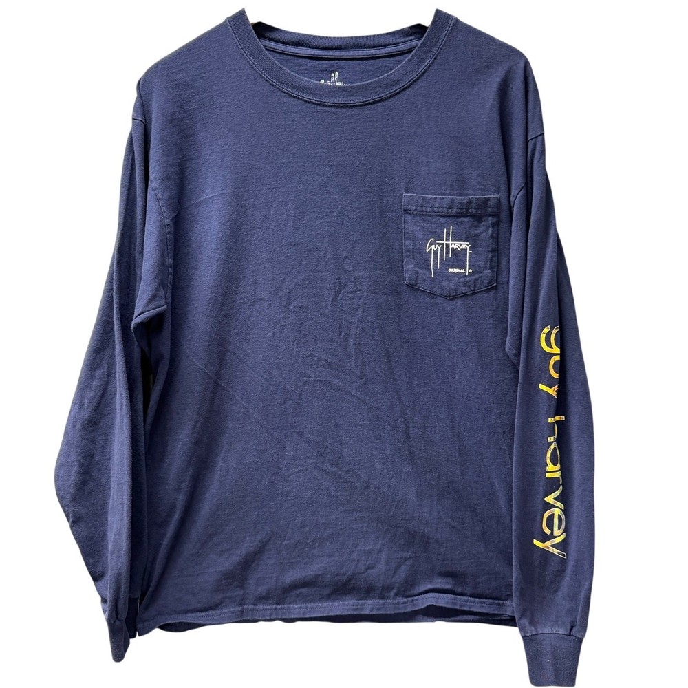Guy Harvey T-Shirt Mens Large Long Sleeve Nautical Coastal Fishing Blue Tee