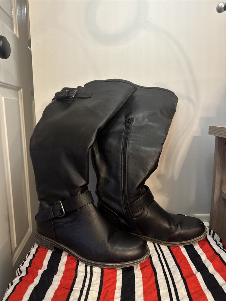 Womens Black Pebbled Toe Knee High Tall Riding Boots Size 9
