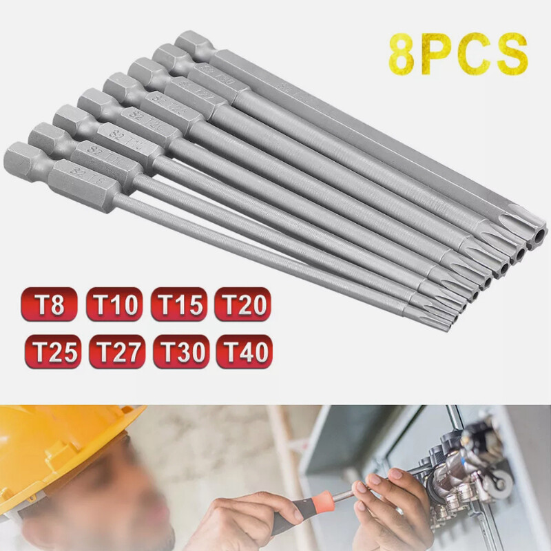 Magnetic Torx Screwdriver Bit Set 8pcs Extra Long 100MM Hex Security Head