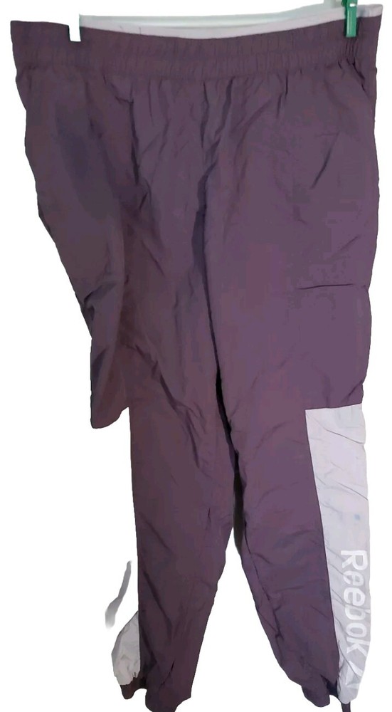 Reebok Track Pants Womens Large Purple Lavender Elastic Waist Swishy Windbreaker