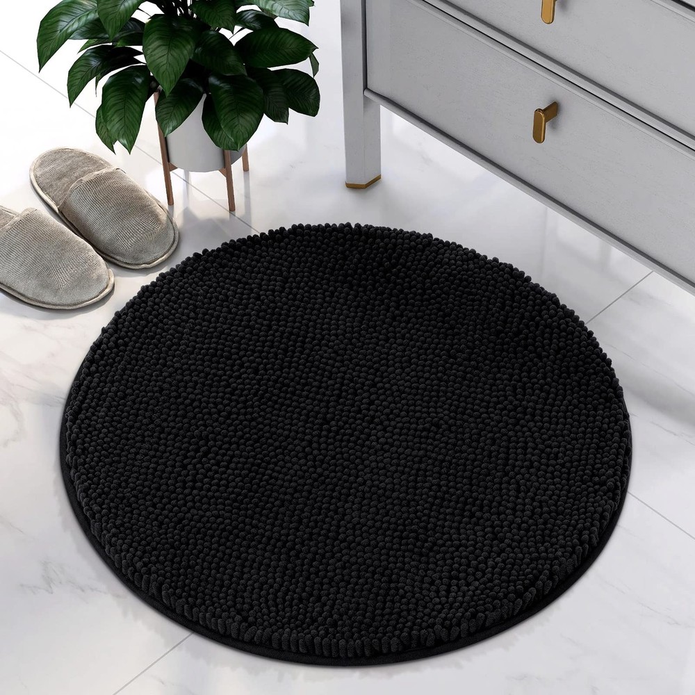Luxury Chenille Shaggy Round Bathroom Rug Soft Absorbent Non-Slip