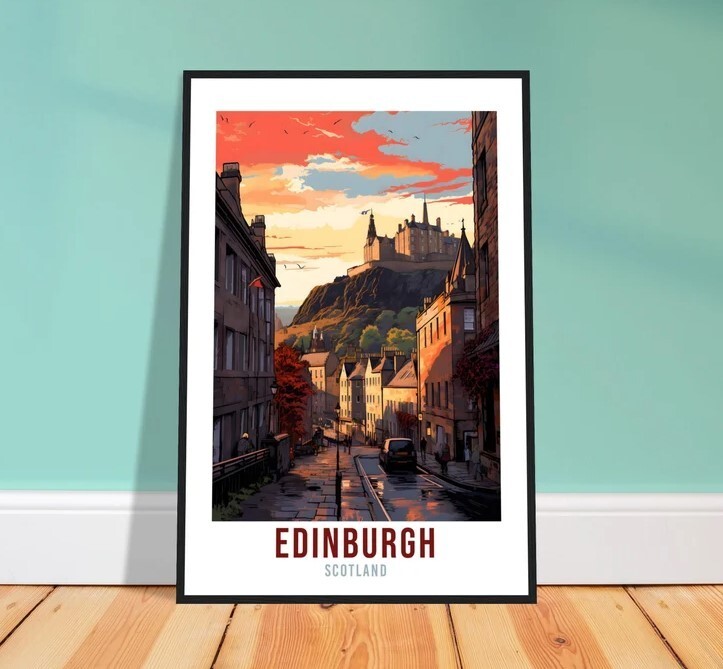 Edinburgh City Skyline Print for Home and Office Decor  