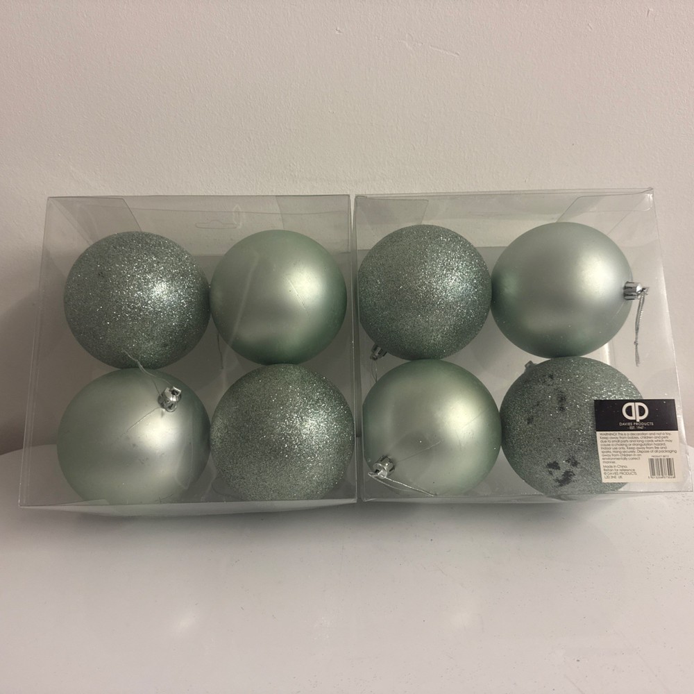 Sage Green 9cm baubles christmas tree decorations Set Of 8