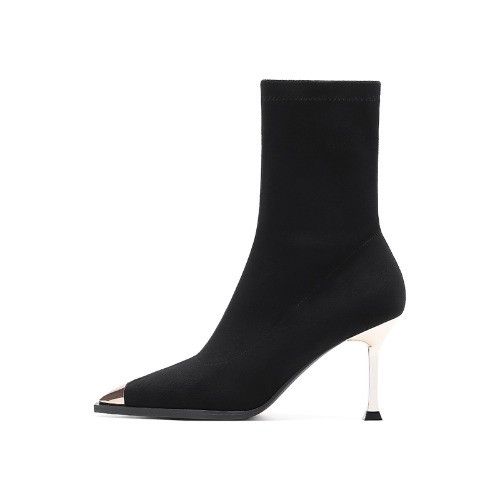Black Boots, Female Pointed Suede High Heels, Short Boots, Thin Heels