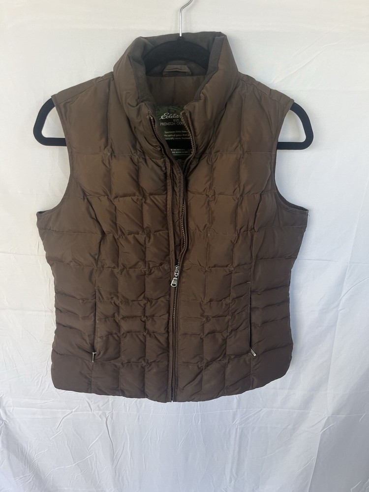 Eddie Bauer Down Puffer Vest Womens Medium Full Zip Quilted Brown Quilted