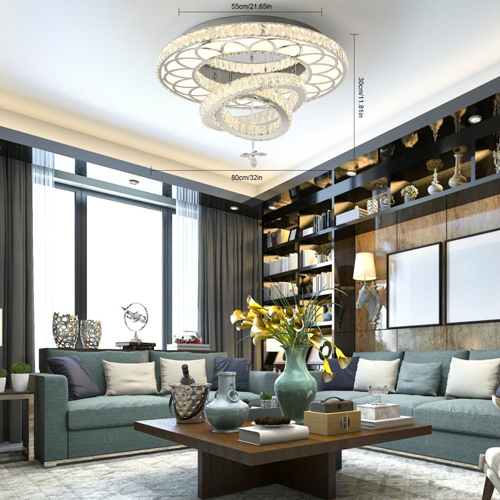 32'' LED Crystal Chandelier Luxury Villa Living Room Long Hall Light Fixture US