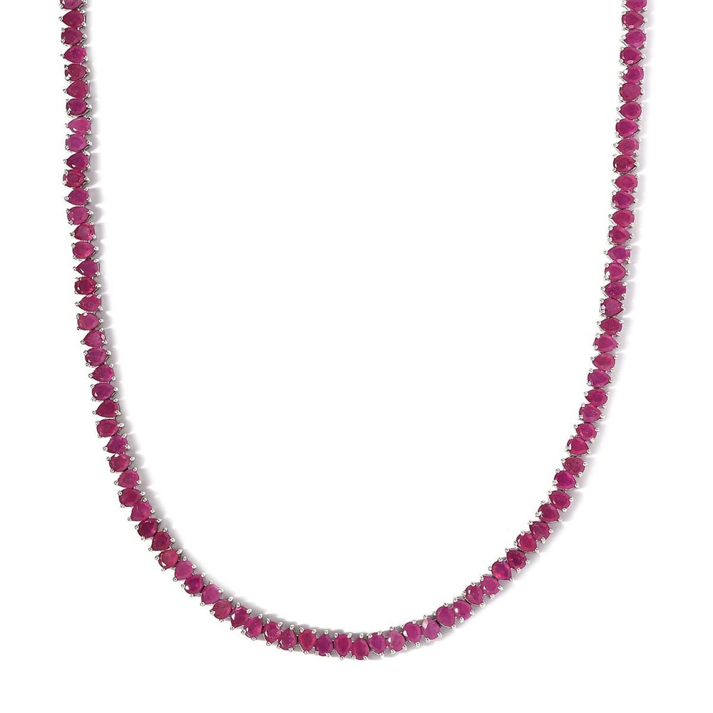 18ct Pear Cut Pink Sapphire Sterling Silver Tennis Necklace for Women