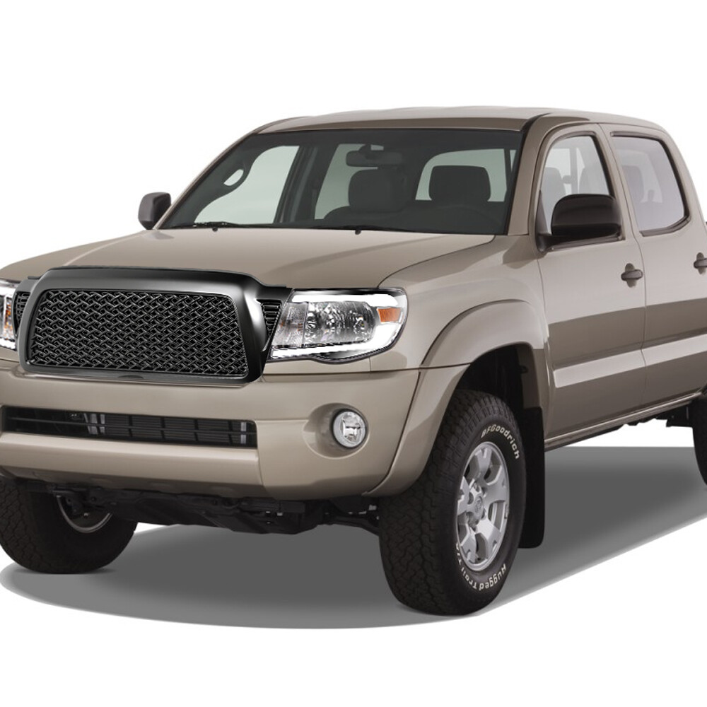 TLAPS For 05-11 Tacoma Chrome LED Strip Headlights Amber+Matte Black Mesh Grille