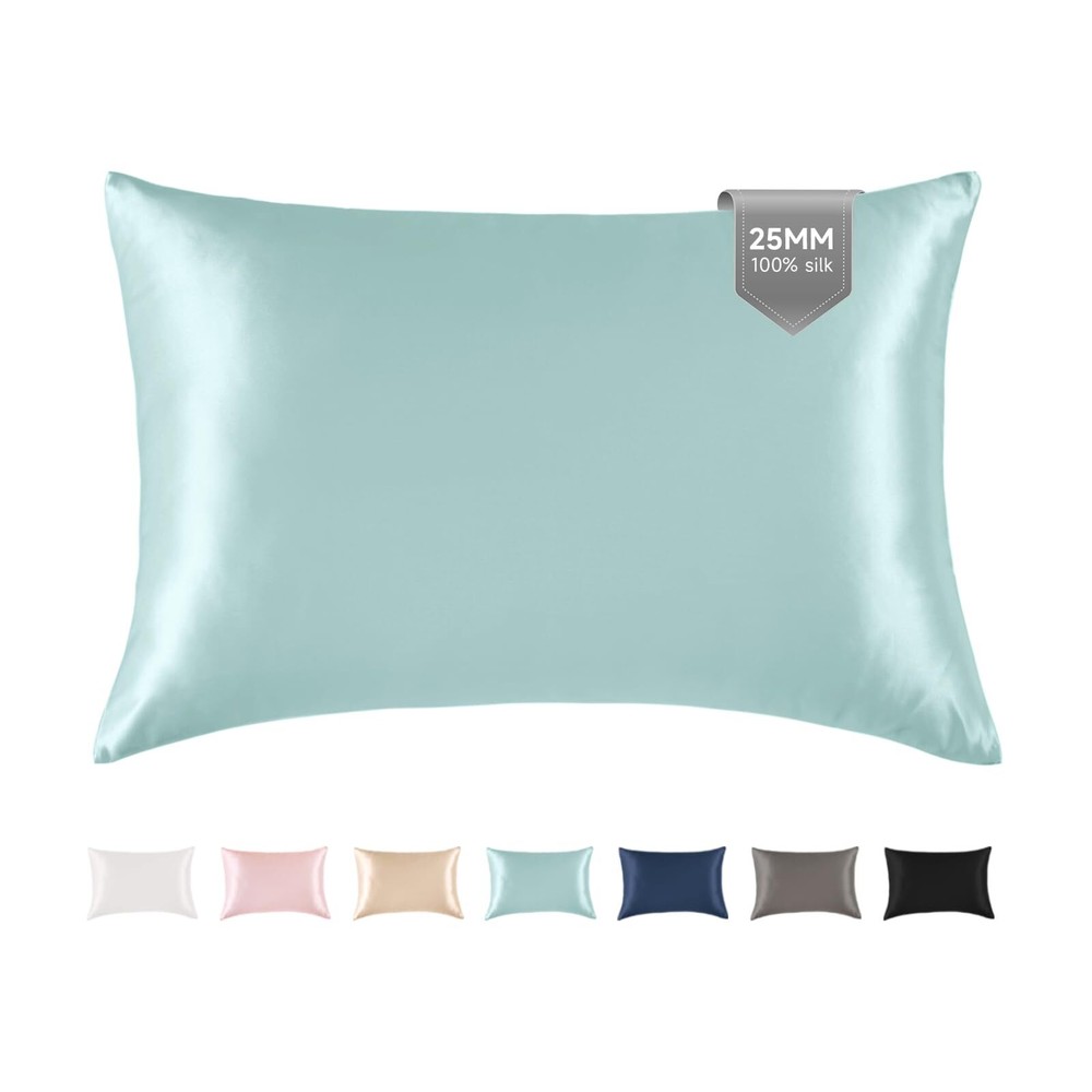 100% Pure Mulberry Silk Pillowcase for Hair & Skin with Zipper Closure, 25 Mo...