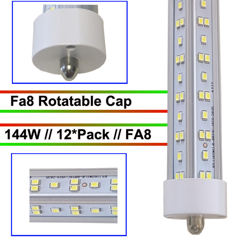 12PC LED Shop Light Single Pin FA8 8FT LED Tube Light Warehouse Garage LED