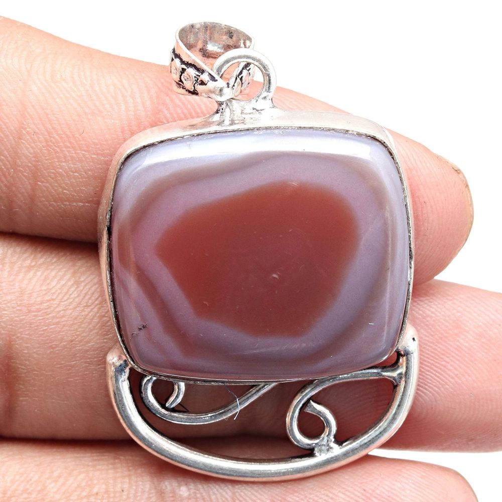 Banded Agate Pendant Silver Jewelry Gift For Her 1.75 Inch