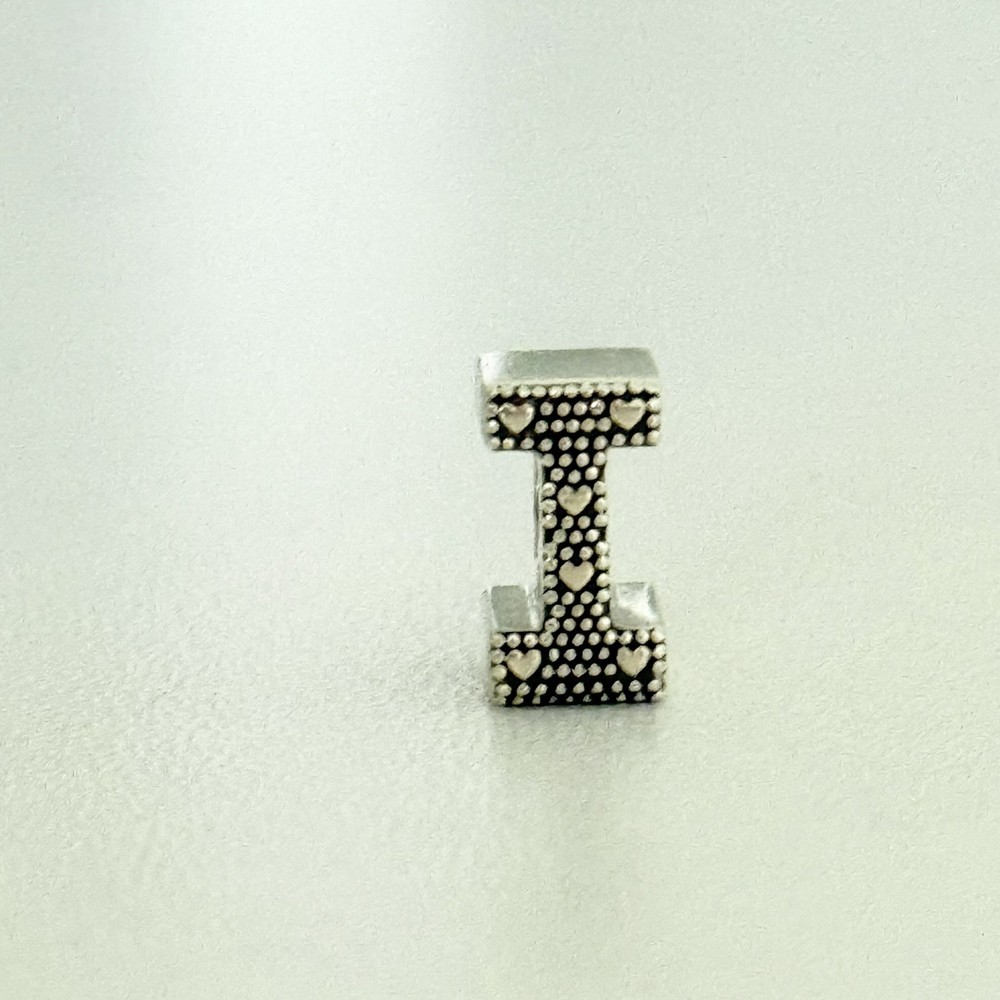 Pandora 925 Sterling Silver Letter I Initial Name Heart Pattern Bead Charm