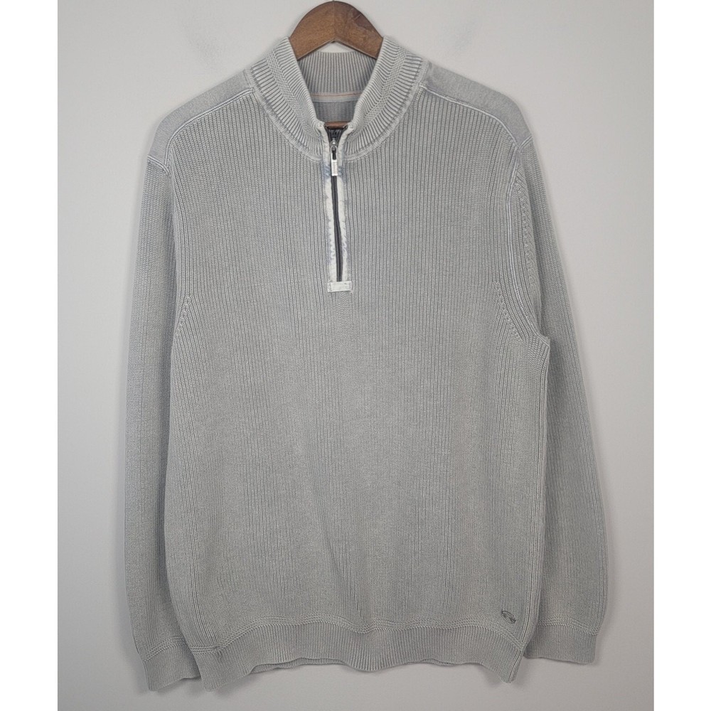 Tommy Bahama Sweater Mens XXL 1/4 Zip Ribbed Knit Cotton Pullover Gray