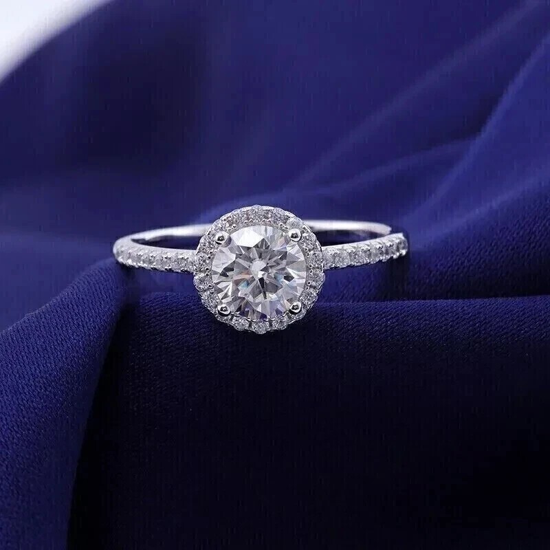Women's Halo Wedding Ring 2Ct Round Cut Simulated Diamond 14K White Gold Plated
