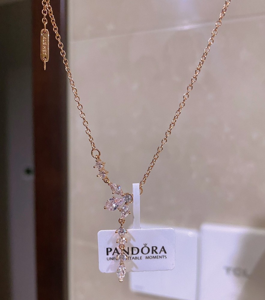 Pandora Rose Gold Sparkling Herbarium Cluster Drop Collier Necklace