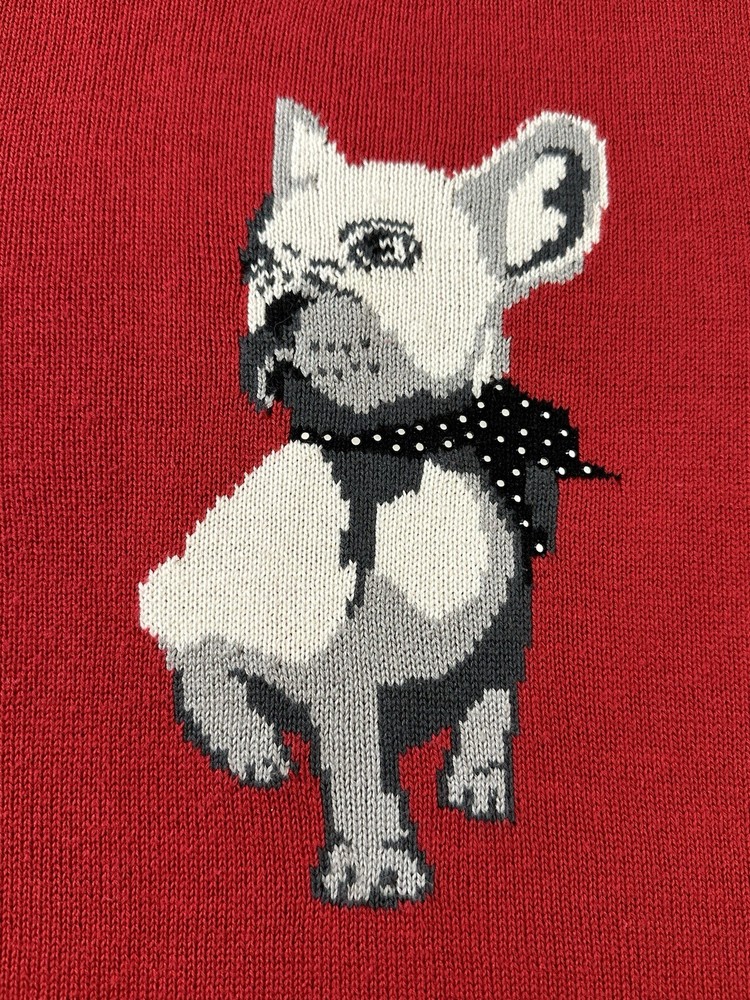 Charter Club Sz Medium Frenchie Dog Rhinestone Collar Red Cotton Blend