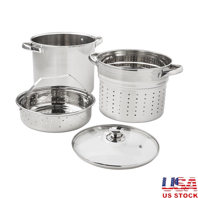 4-Piece Stainless Steel 8Qt Cookpot Set with Stay-Cool Handles