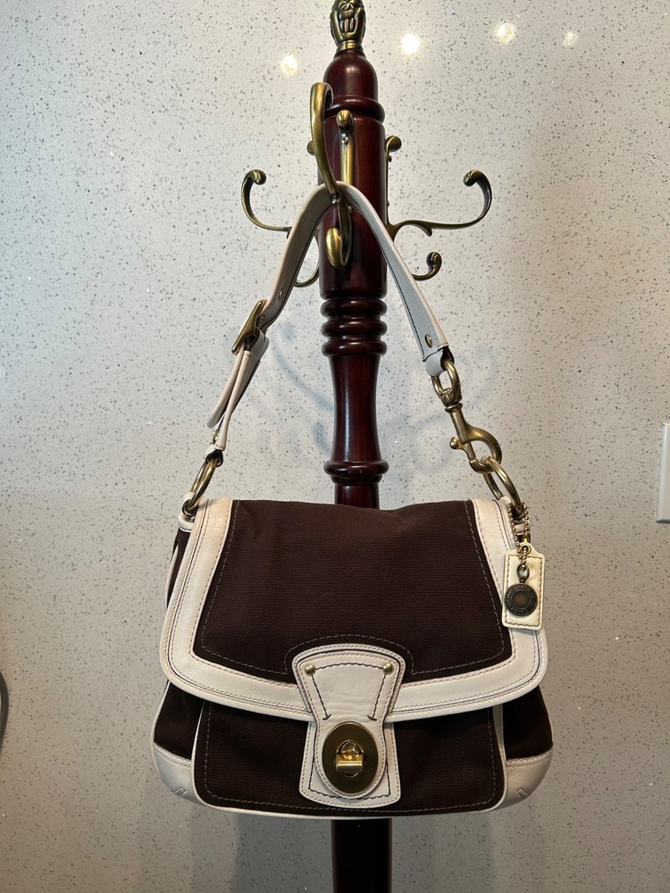 Y2K  VTG Ali 10828 Coach Legacy 65th Anniversary bag brown canvas white leather.