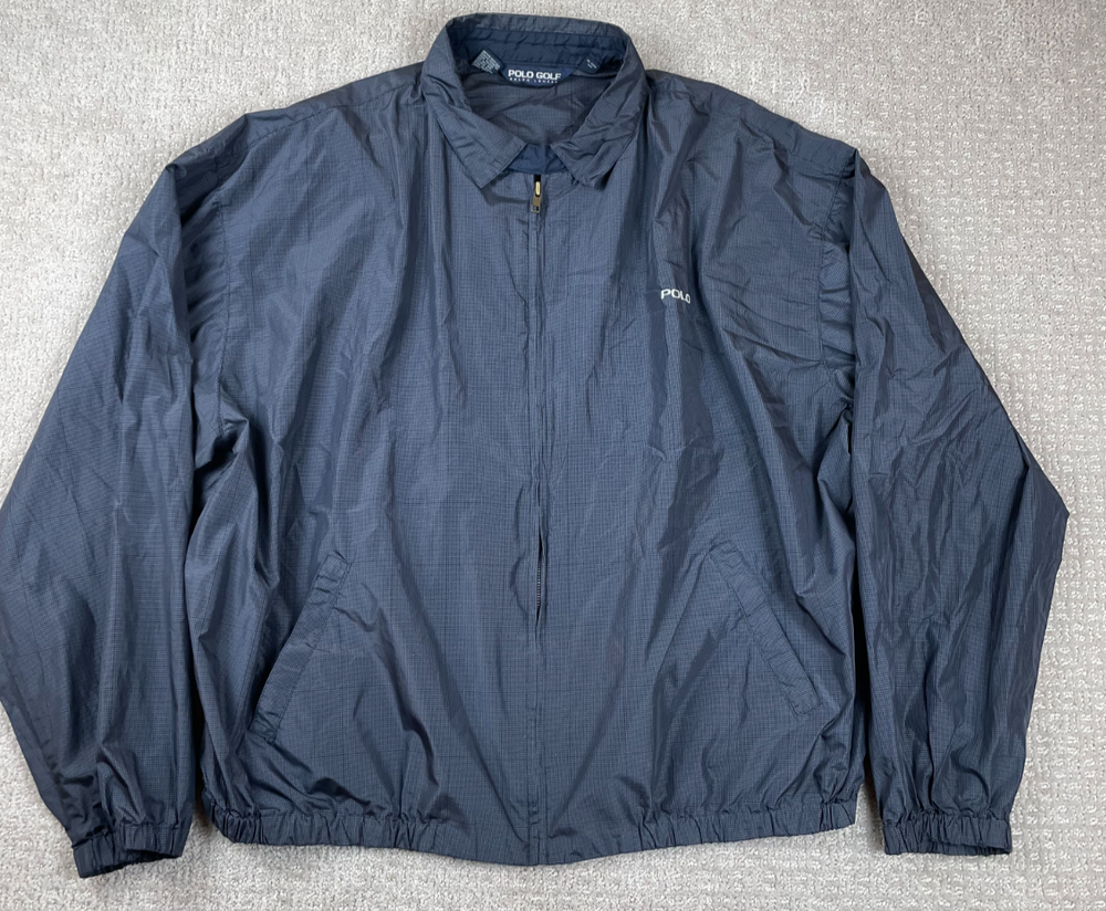Vintage Polo Golf Jacket Mens 2XL Bi Swing Windbreaker Check Grid Ralph Lauren