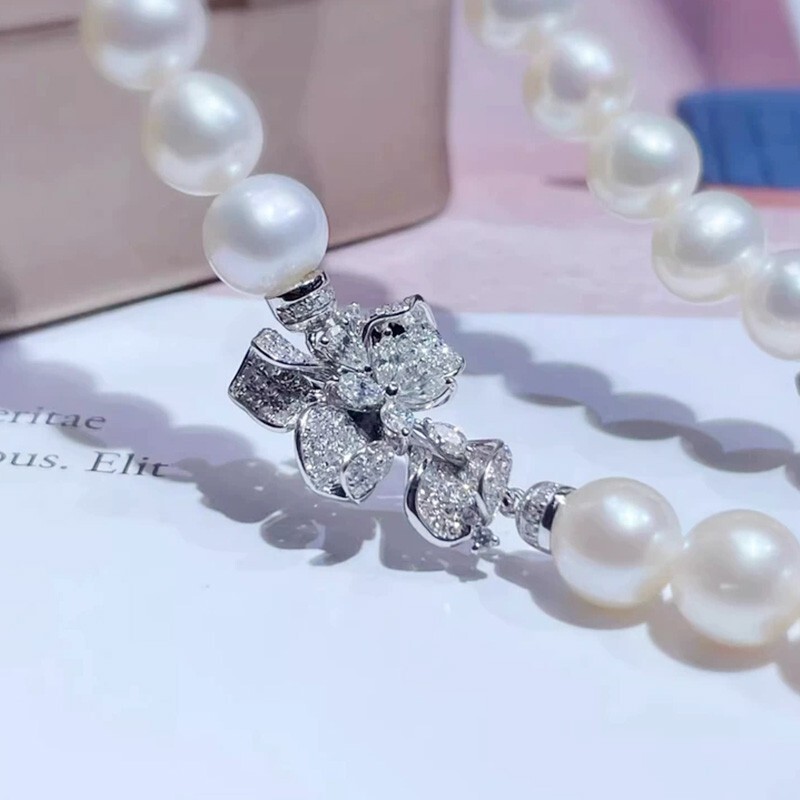 AAAA 8-9mm Natural South Sea White Pearl Necklace 925 Sterling Silver 18 Inch