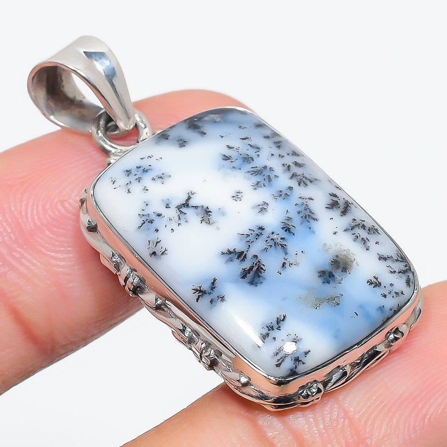 Natural Dendrite Opal Gemstone 925 Solid Sterling Silver Gift Pendant 1.50