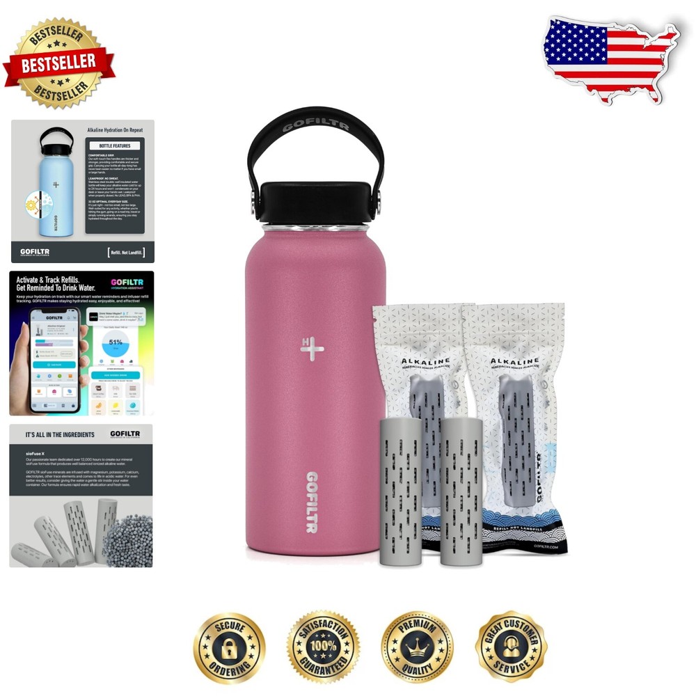 32oz Leakproof Insulated Water Bottle with 2 Alkaline Infusers - Raspberry