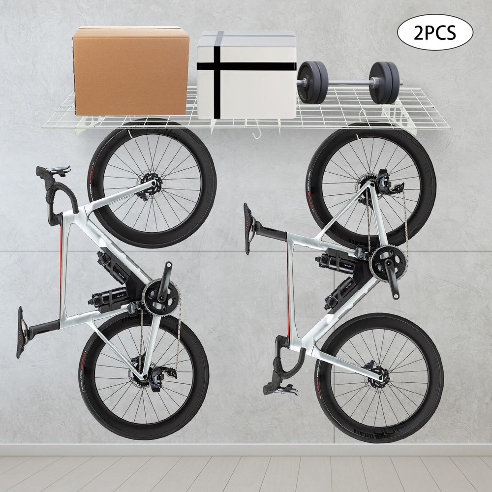 2 Packs Heavy Duty Garage Storage Rack Mesh Surface With 4 Hooks Wall Mounted US