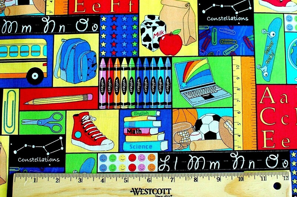 NEW*BACK TO SCHOOL PATCHES*FACE MASKS FOR KIDS/TEACHER*100% COTTON FABRIC 43X36