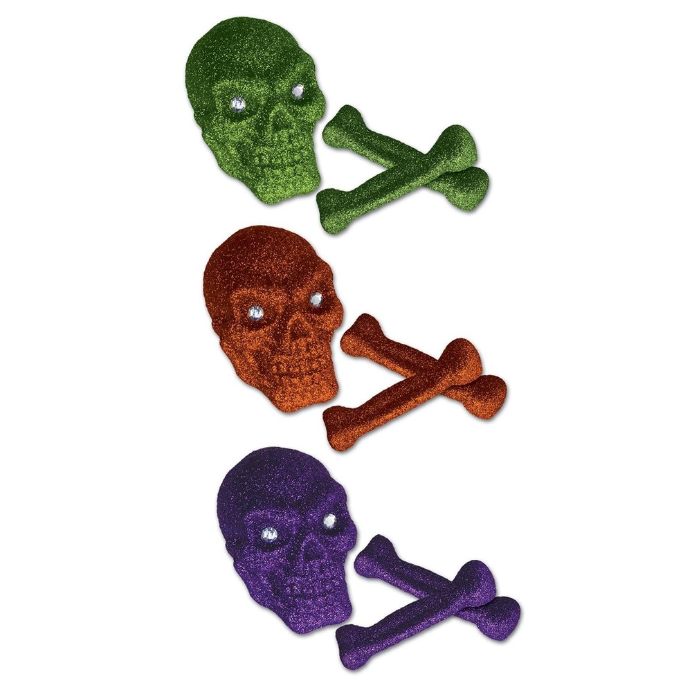 Beistle Glittered Plastic Skull & Bones - Halloween | Party Supply