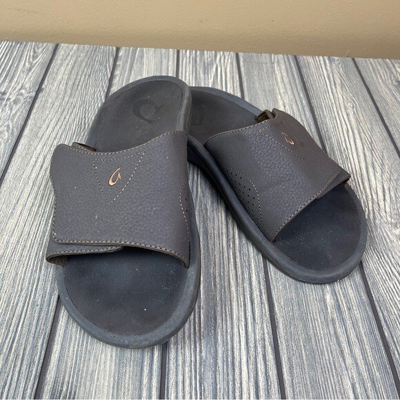 Olukai Nalu Slides Men's 9 Brown Flip Flop Slip On Sandal Slides