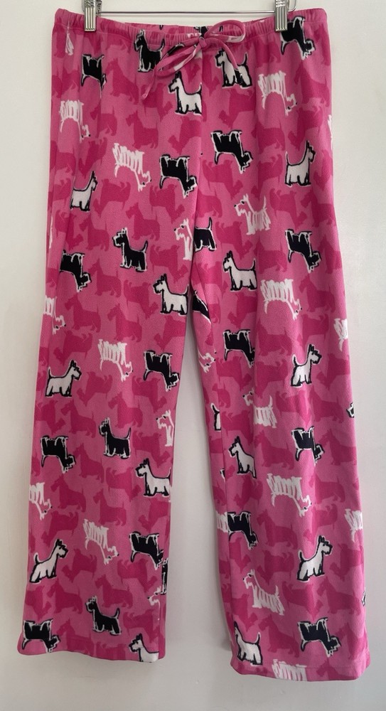 June Daisy Womens Pink Terrier Dog Print Soft Adjustable Waist PJ Pants Size M