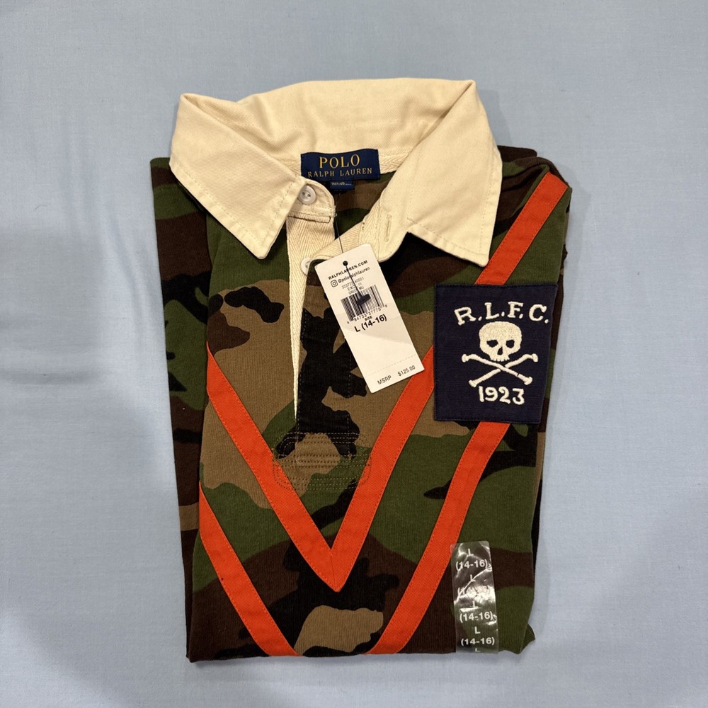Nwt Polo Ralph Lauren Camo Long Sleeve Size Large Boys Skull Rugby Polo Shirt