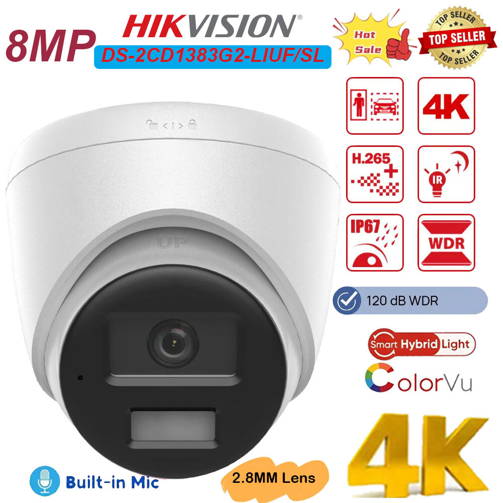 Hikvision DS-2CD1383G2-LIUF/SL 4K 8MP POE IP Turret Outdoor IP 2.8MM 2-Way Audio