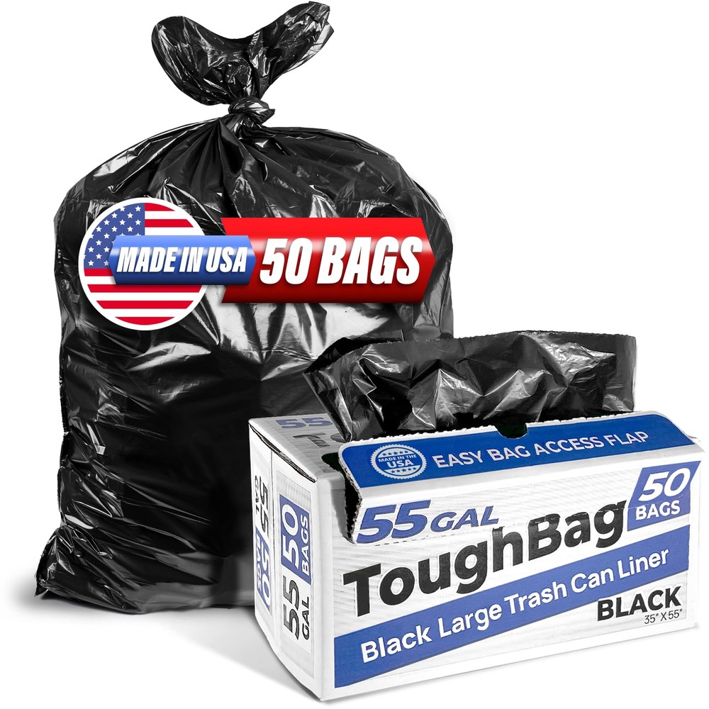 55 Gallon Trash Bags, 55-60 Gallon Trash Bags Heavy Duty (50 COUNT) - Large B...